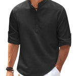 Galuxia Men's Casual Shirt  Long Sleeve Stand Collar Solid Color Shirt Mens Clothing