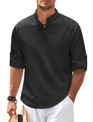 Galuxia Men's Casual Shirt  Long Sleeve Stand Collar Solid Color Shirt Mens Clothing