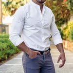 Galuxia Long Sleeve Shirt Men Casual Button Down Slim Tops Solid Color Casual Mens Clothing