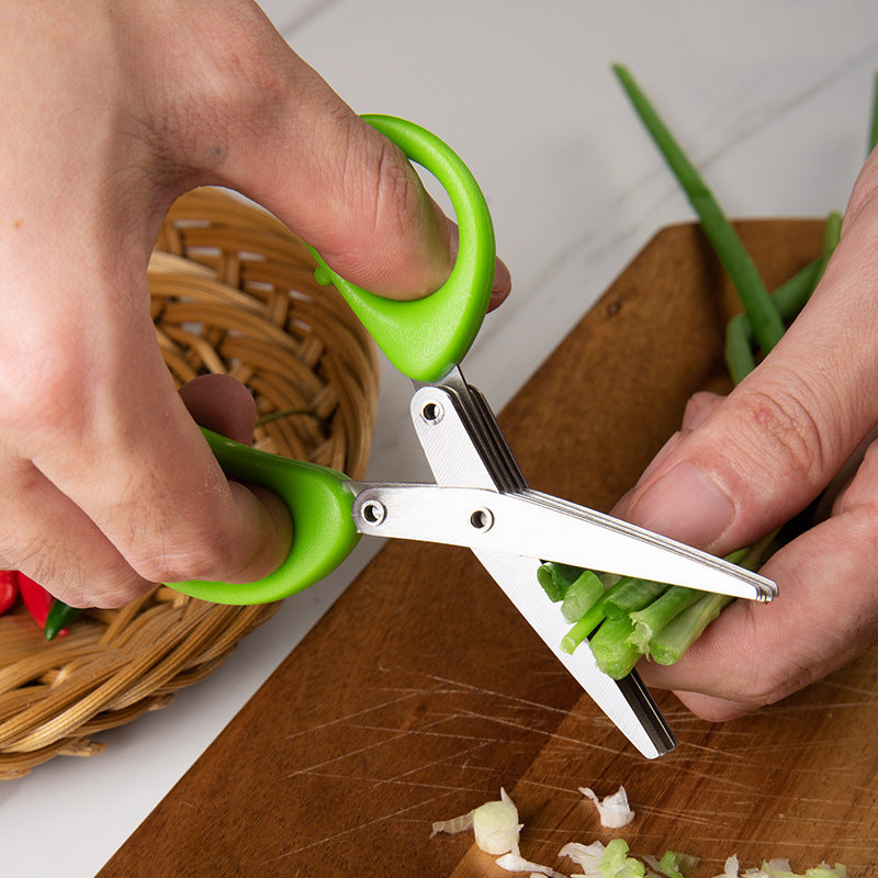 Galuxia Multifunctional Multi-layer Green Onion Scissors Stainless Steel Onion Cutting Knife Herb Seaweed Spice Scissors Kitchen Scissor Kitchen Gadgets