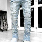 Galuxia Men Trousers Individual Patched Pants Long Tight Fit Stacked Jeans For Mens Clothing