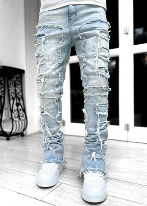 Galuxia Men Trousers Individual Patched Pants Long Tight Fit Stacked Jeans For Mens Clothing