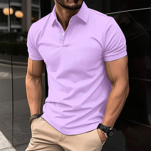 Galuxia Summer Short Sleeve Polo Shirt Men Solid Color Button Lapel Button Top