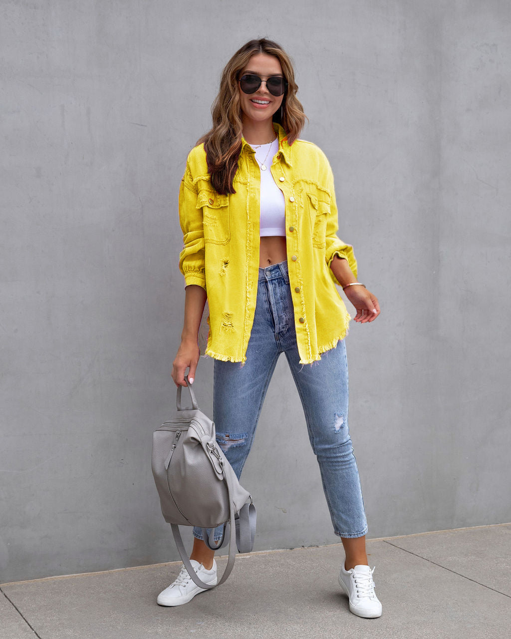 Galuxia Women’s Ripped Shirt Jacket – Casual Spring & Autumn Top