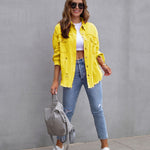Galuxia Women’s Ripped Shirt Jacket – Casual Spring & Autumn Top