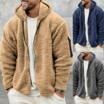 Galuxia Plush Hooded Jacket Men's Autumn And Winter Fleece Double-sided Wear Warm Coat With Zipper Loose Casual Jacket Outdoor Clothing