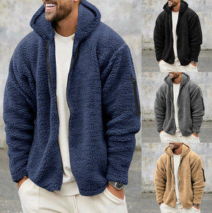 Galuxia Plush Hooded Jacket Men's Autumn And Winter Fleece Double-sided Wear Warm Coat With Zipper Loose Casual Jacket Outdoor Clothing