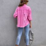 Galuxia Women’s Ripped Shirt Jacket – Casual Spring & Autumn Top