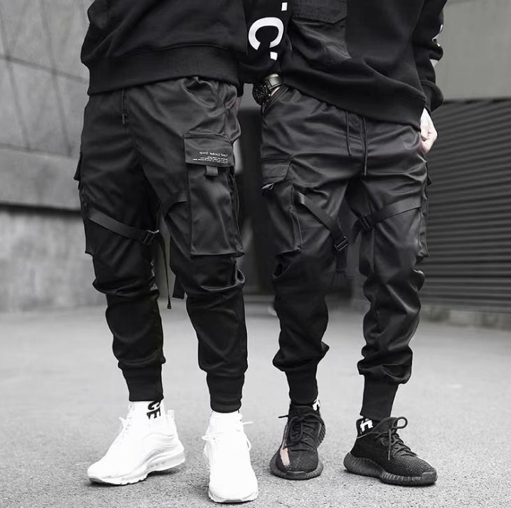 Galuxia Ribbons Harem Joggers Men Cargo Pants Streetwear Hip Hop Casual Pockets Cotton Track Pants