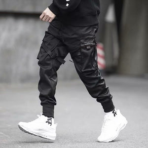 Galuxia Ribbons Harem Joggers Men Cargo Pants Streetwear Hip Hop Casual Pockets Cotton Track Pants