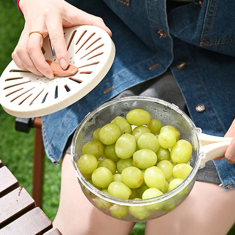 Galuxia Fruit Drain Basket With Lid Vegetable Washing Bowl Foldable Handle Cleaning Colander Plastic Refrigerator Crisper Kitchen Box Kitchen Gadgets