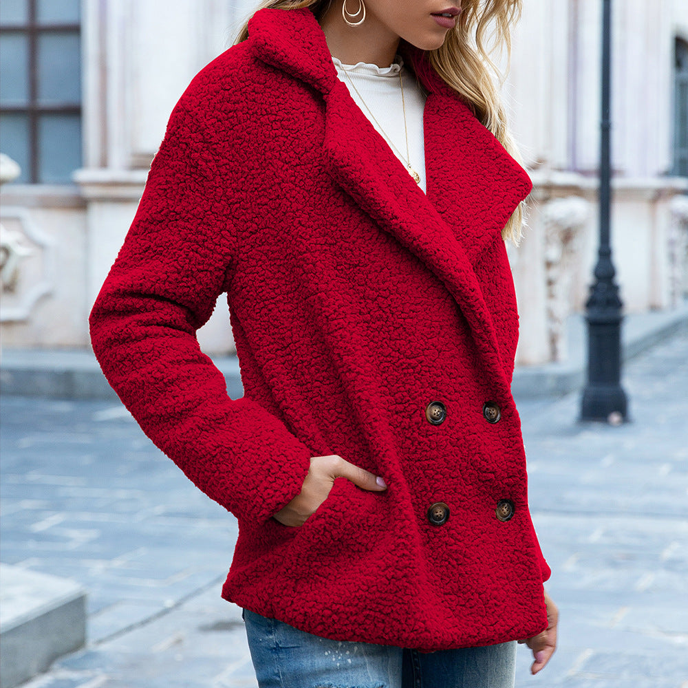 Galuxia Loose Lapel Fluffy Coat Winter Button Jacket Cardigan Outwear For Women Clothing