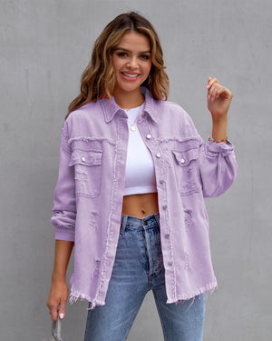 Galuxia Women’s Ripped Shirt Jacket – Casual Spring & Autumn Top
