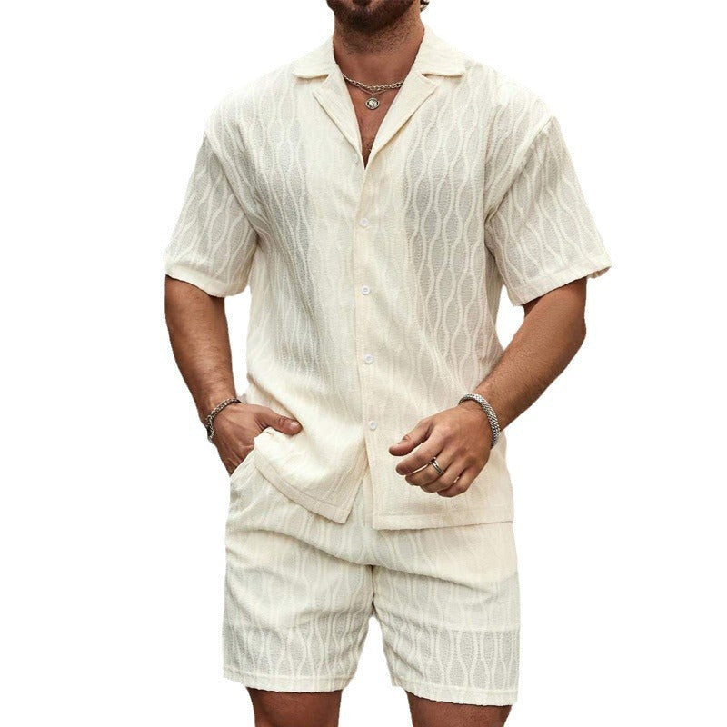 Galuxia Men Tracksuits Summer Fashion Solid Loose Casual Two Pieces Lapel Button Shirt Shorts Beach Holiday All-match Outfits Male