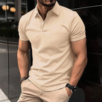 Galuxia Summer Short Sleeve Polo Shirt Men Solid Color Button Lapel Button Top