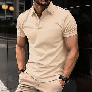 Galuxia Summer Short Sleeve Polo Shirt Men Solid Color Button Lapel Button Top
