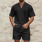 Galuxia Men Tracksuits Summer Fashion Solid Loose Casual Two Pieces Lapel Button Shirt Shorts Beach Holiday All-match Outfits Male