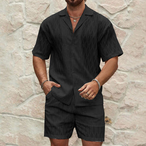 Galuxia Men Tracksuits Summer Fashion Solid Loose Casual Two Pieces Lapel Button Shirt Shorts Beach Holiday All-match Outfits Male
