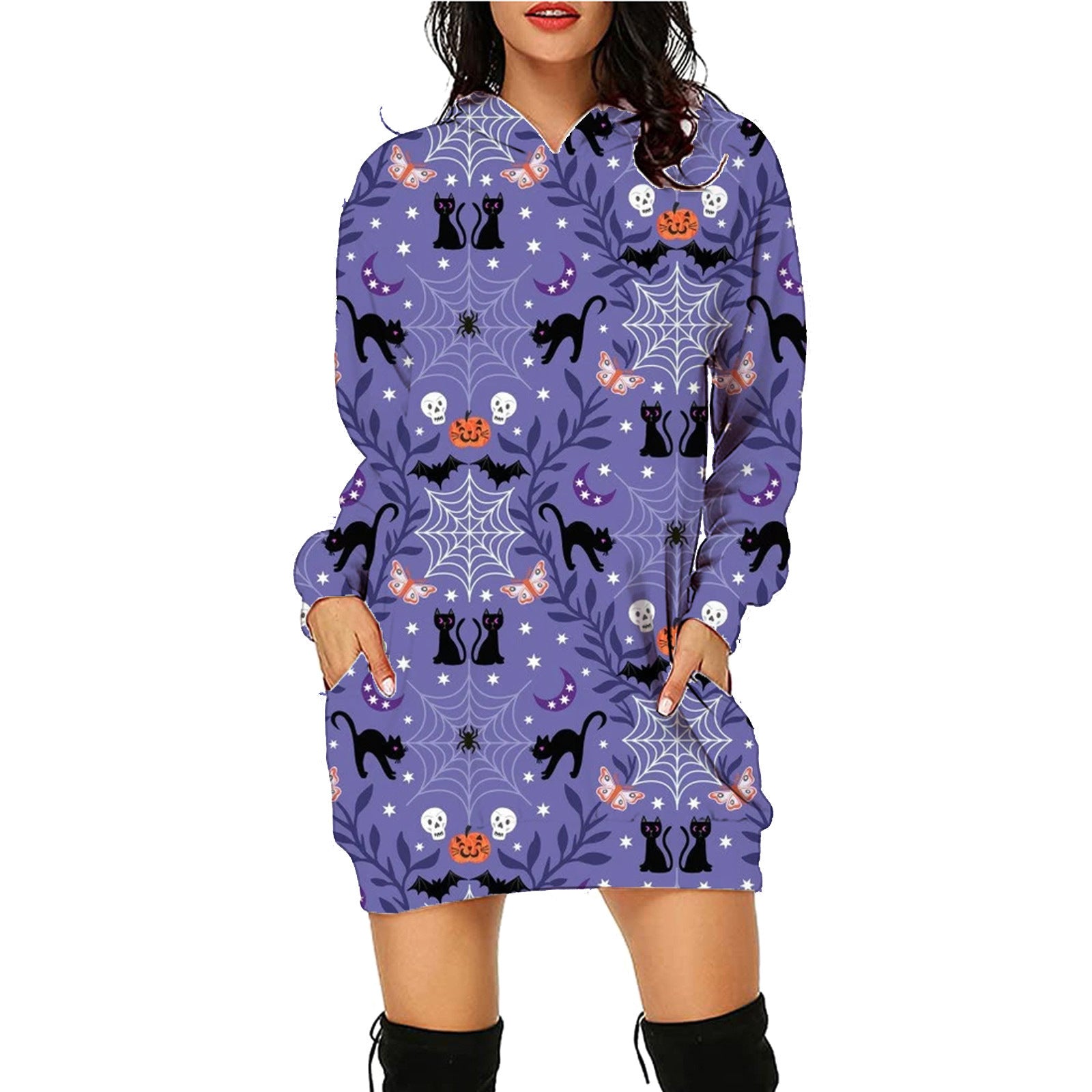 Galuxia Halloween Print Long Hoodie – Women’s Sweater with Pockets