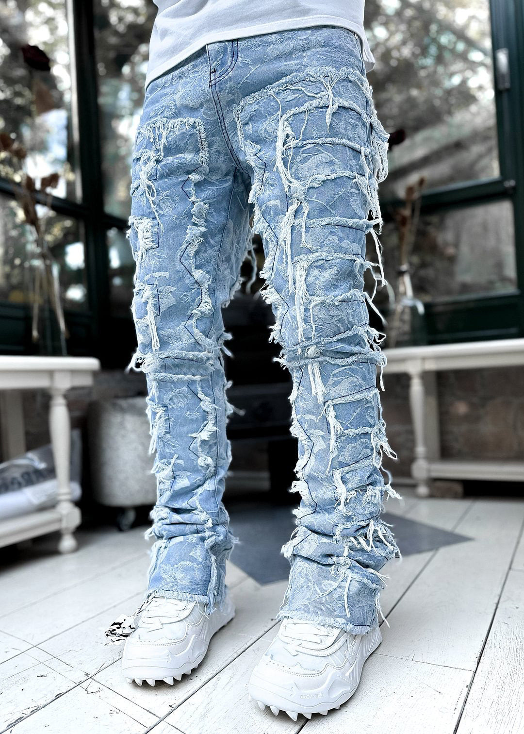 Galuxia Men Trousers Individual Patched Pants Long Tight Fit Stacked Jeans For Mens Clothing
