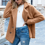 Galuxia Loose Lapel Fluffy Coat Winter Button Jacket Cardigan Outwear For Women Clothing