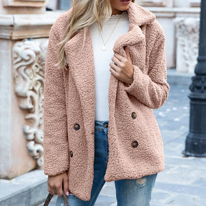 Galuxia Loose Lapel Fluffy Coat Winter Button Jacket Cardigan Outwear For Women Clothing