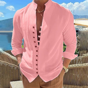 Galuxia Retro Button Design Long-sleeved Shirt Men's Casual Loose Top Mens Clothing