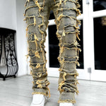 Galuxia Men Trousers Individual Patched Pants Long Tight Fit Stacked Jeans For Mens Clothing