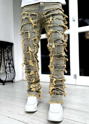 Galuxia Men Trousers Individual Patched Pants Long Tight Fit Stacked Jeans For Mens Clothing