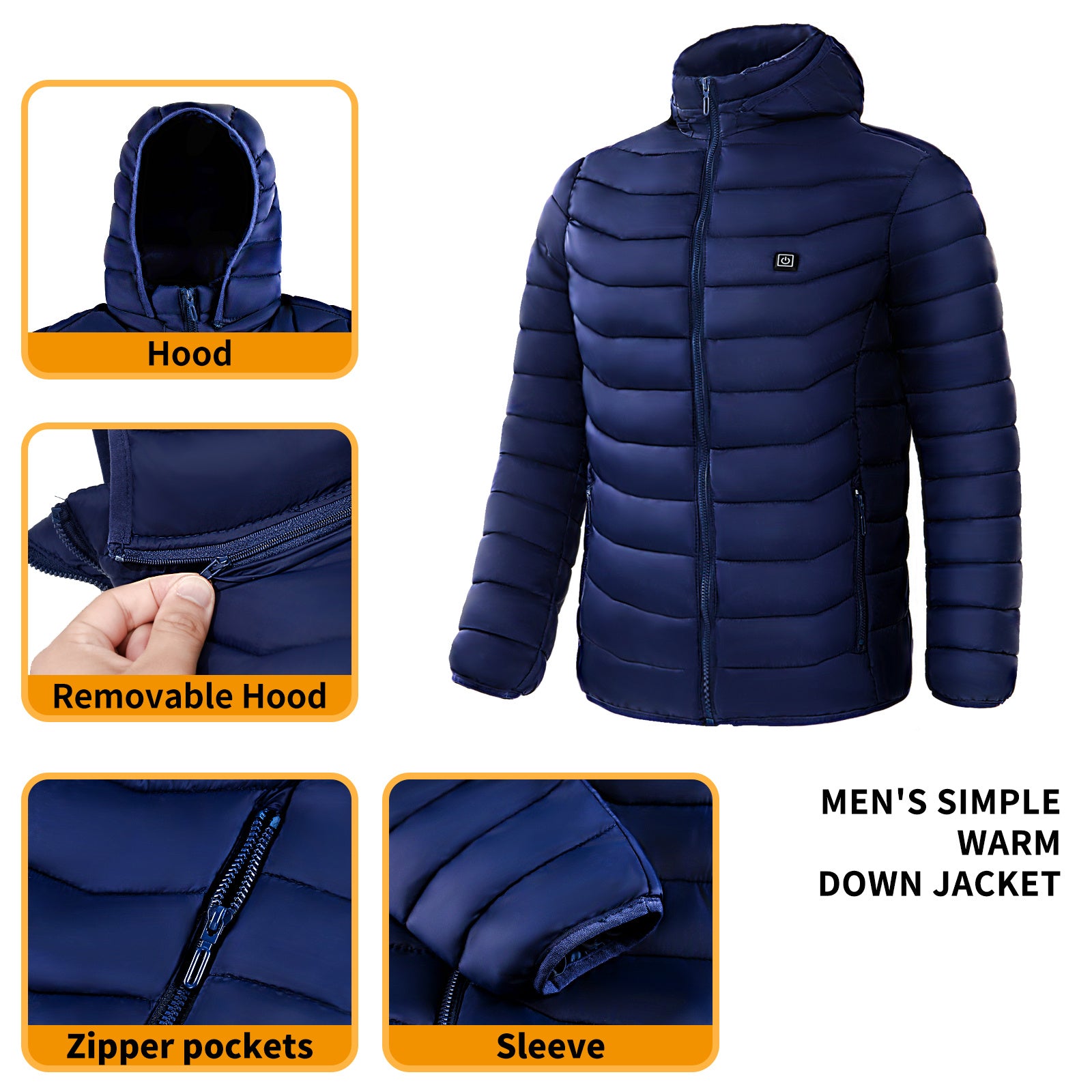 Galuxia Men Heated Puffer Jacket Electric Heating Coat Insulated Hood Windbreaker 9Heat Zones