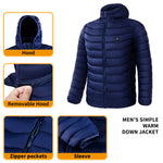 Galuxia Men Heated Puffer Jacket Electric Heating Coat Insulated Hood Windbreaker 9Heat Zones