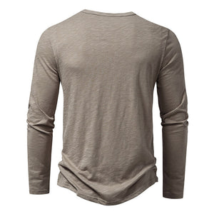 Galuxia Men's Long-sleeved T-shirt Fashion Casual Solid Color Pullover Button Top Autumn And Spring Clothing