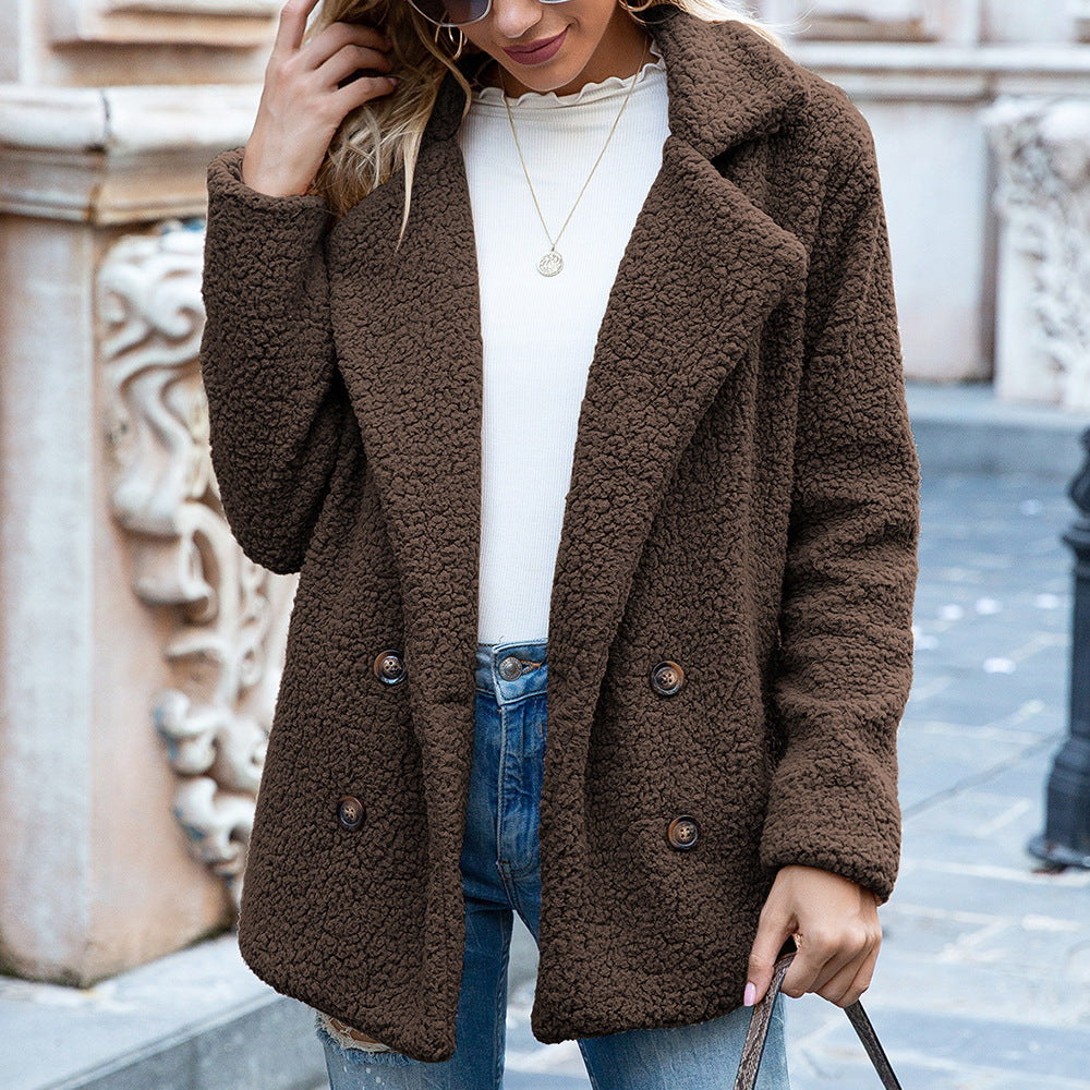 Galuxia Loose Lapel Fluffy Coat Winter Button Jacket Cardigan Outwear For Women Clothing