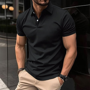 Galuxia Summer Short Sleeve Polo Shirt Men Solid Color Button Lapel Button Top
