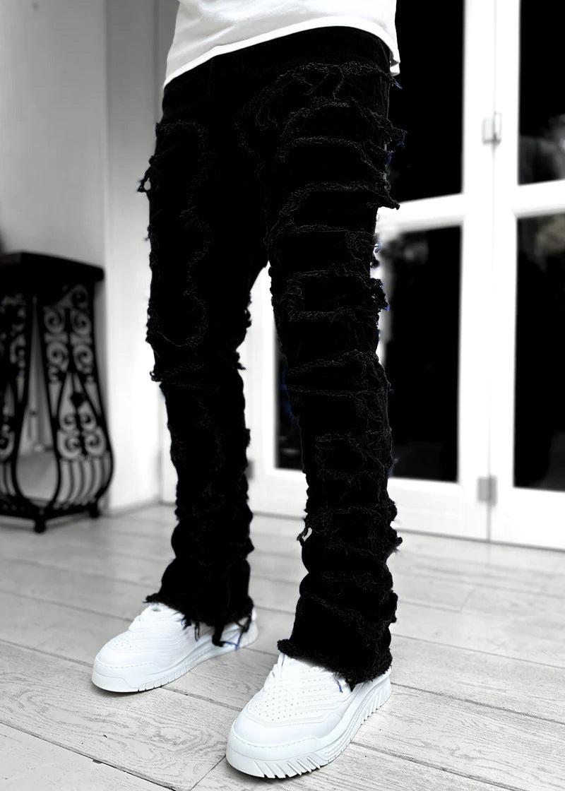 Galuxia Men Trousers Individual Patched Pants Long Tight Fit Stacked Jeans For Mens Clothing