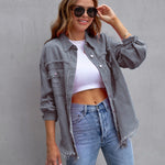 Galuxia Women’s Ripped Shirt Jacket – Casual Spring & Autumn Top