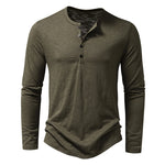 Galuxia Men's Long-sleeved T-shirt Fashion Casual Solid Color Pullover Button Top Autumn And Spring Clothing