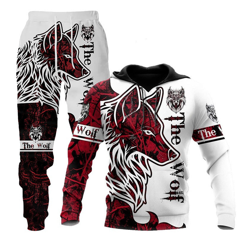 Galuxia 3D Wolf Print Tracksuit Men Sportswear Hooded Sweatsuit Two Piece Outdoors Running Fitness Mens Clothing Jogging Set