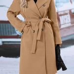 Galuxia Lapel Double-Breasted Trench Coat with Belt – Women’s Winter Long Jacket