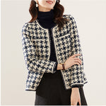 Galuxia Houndstooth Small Fragrance Jacket – Casual Women’s Round Neck Straight Jacket