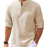 Galuxia Men's Casual Shirt  Long Sleeve Stand Collar Solid Color Shirt Mens Clothing