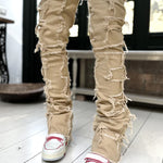 Galuxia Men Trousers Individual Patched Pants Long Tight Fit Stacked Jeans For Mens Clothing
