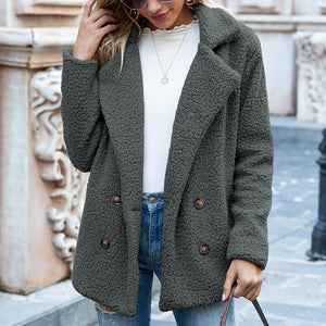Galuxia Loose Lapel Fluffy Coat Winter Button Jacket Cardigan Outwear For Women Clothing