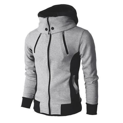 GaluxiaMen's Zip UP Hooded Jacket Fake Two Piece Sports Cardigan Casual Slim Sweatshirt Jacket