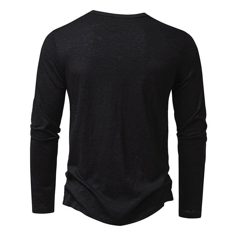 Galuxia Men's Long-sleeved T-shirt Fashion Casual Solid Color Pullover Button Top Autumn And Spring Clothing