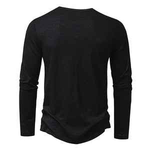 Galuxia Men's Long-sleeved T-shirt Fashion Casual Solid Color Pullover Button Top Autumn And Spring Clothing
