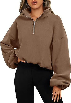 Galuxia Loose Sport Pullover Hoodie – Women’s Winter Zipper Stand Collar Sweatshirt