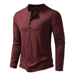 Galuxia Men's Long-sleeved T-shirt Fashion Casual Solid Color Pullover Button Top Autumn And Spring Clothing
