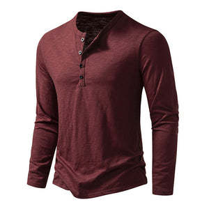 Galuxia Men's Long-sleeved T-shirt Fashion Casual Solid Color Pullover Button Top Autumn And Spring Clothing