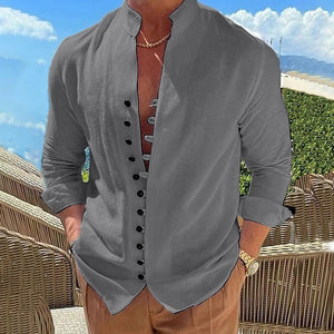 Galuxia Retro Button Design Long-sleeved Shirt Men's Casual Loose Top Mens Clothing